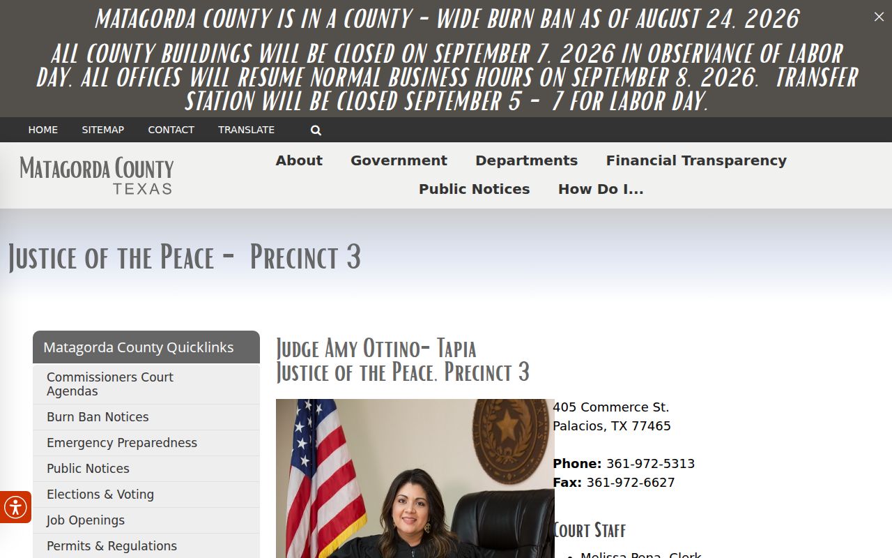 Matagorda County JP3 office information for the Palacios area