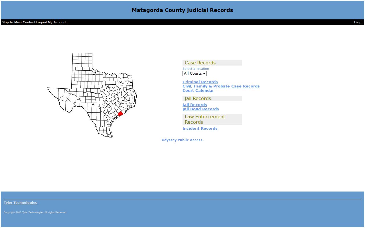 Matagorda County court docket Odyssey access screen